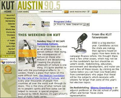 Snapshot of KUT.org on May 11, 2002