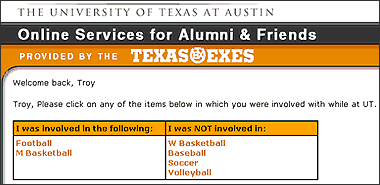 Online information gathering about sports interests by Texas Exes