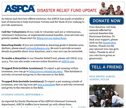 ASPCA daily disaster relief fund update email